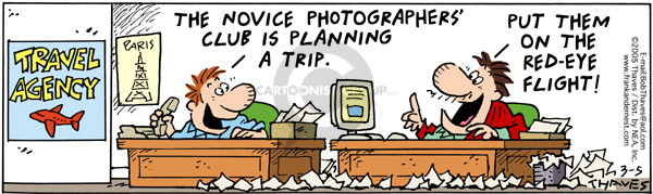 Travel Agency.  The novice photographers club is planning a trip.  Put them on the red-eye flight!