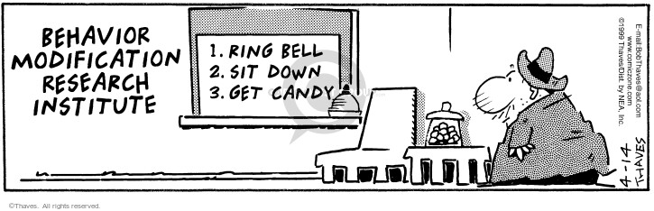 Behavior Modification Research Institute. 1. Ring Bell. 2. Sit Down. 3. Get Candy.
