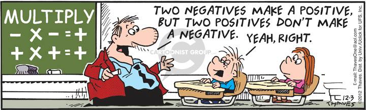 Multiply. - x - = +.  + x + = +.  Two negatives make a positive, but two positives dont make a negative.  Yeah, right.