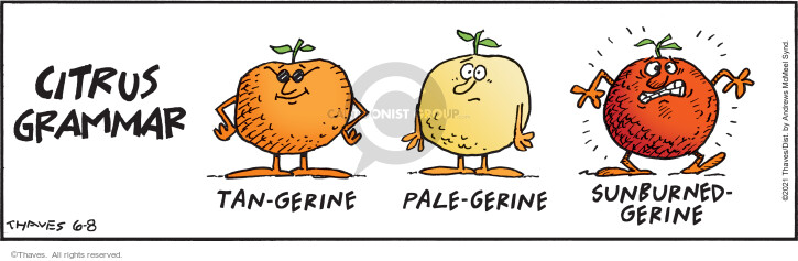 Citrus Grammar.  Tan-Gerine.  Pale-Gerine.  Sunbruned-Gerine.