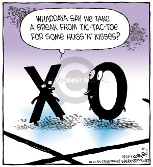 X. O.  Whaddaya say we take a break from tic-tac-toe for some hugs n kisses? (This cartoon was originally published on 2013-01-08).